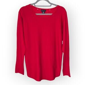 Adrienne Vittadini Women's Red Scoop Neck Pullover Sweater Large